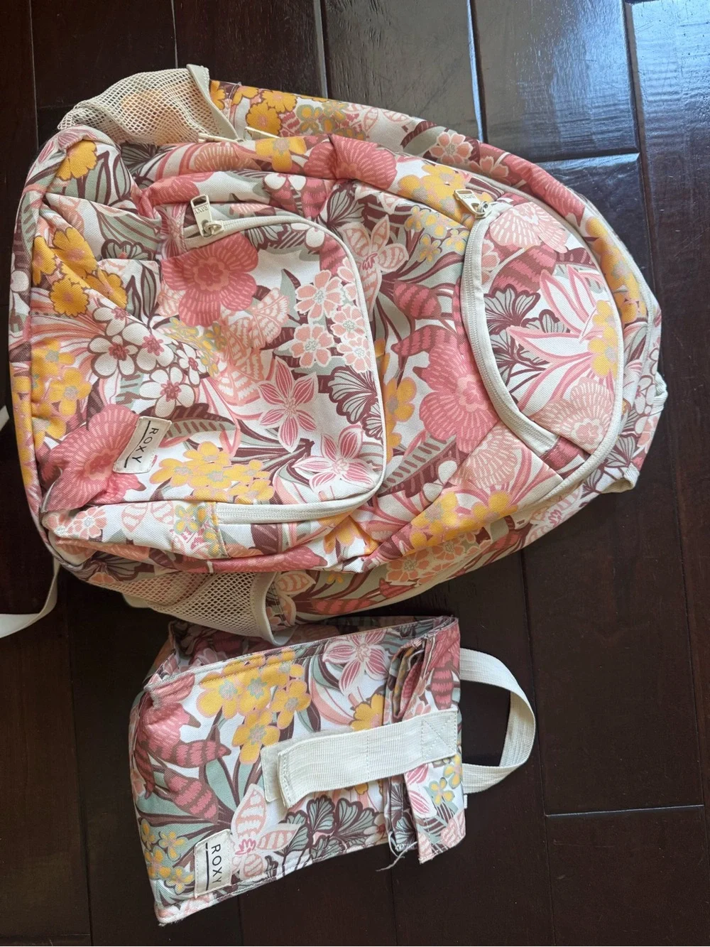 Roxy Pink, Yellow & Cream Floral Backpack and Lunch Bag